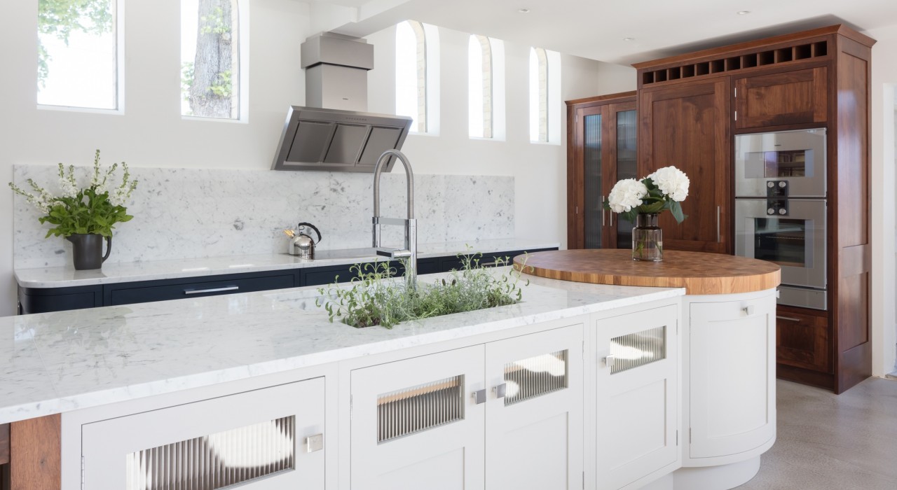 Large quartz topped kitchen island