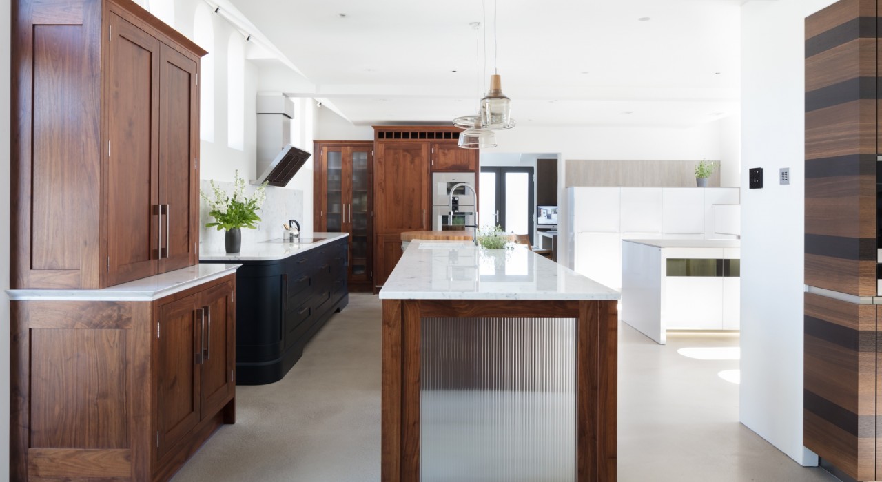 Dark wood with white worktop kitchen