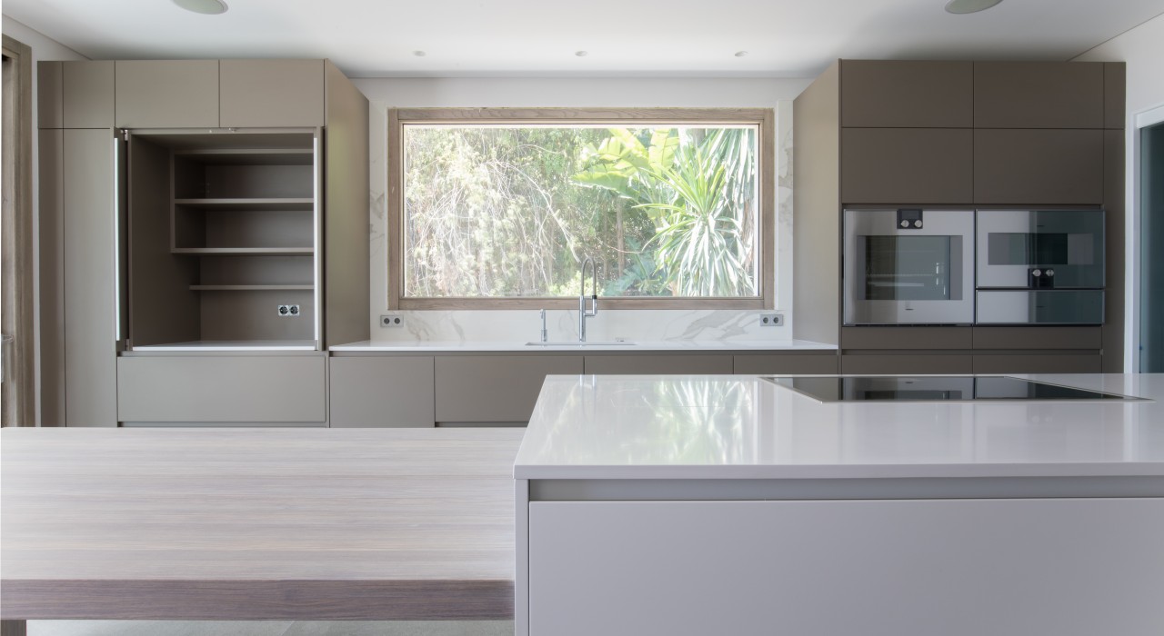 Kitchen island with full plate induction hob