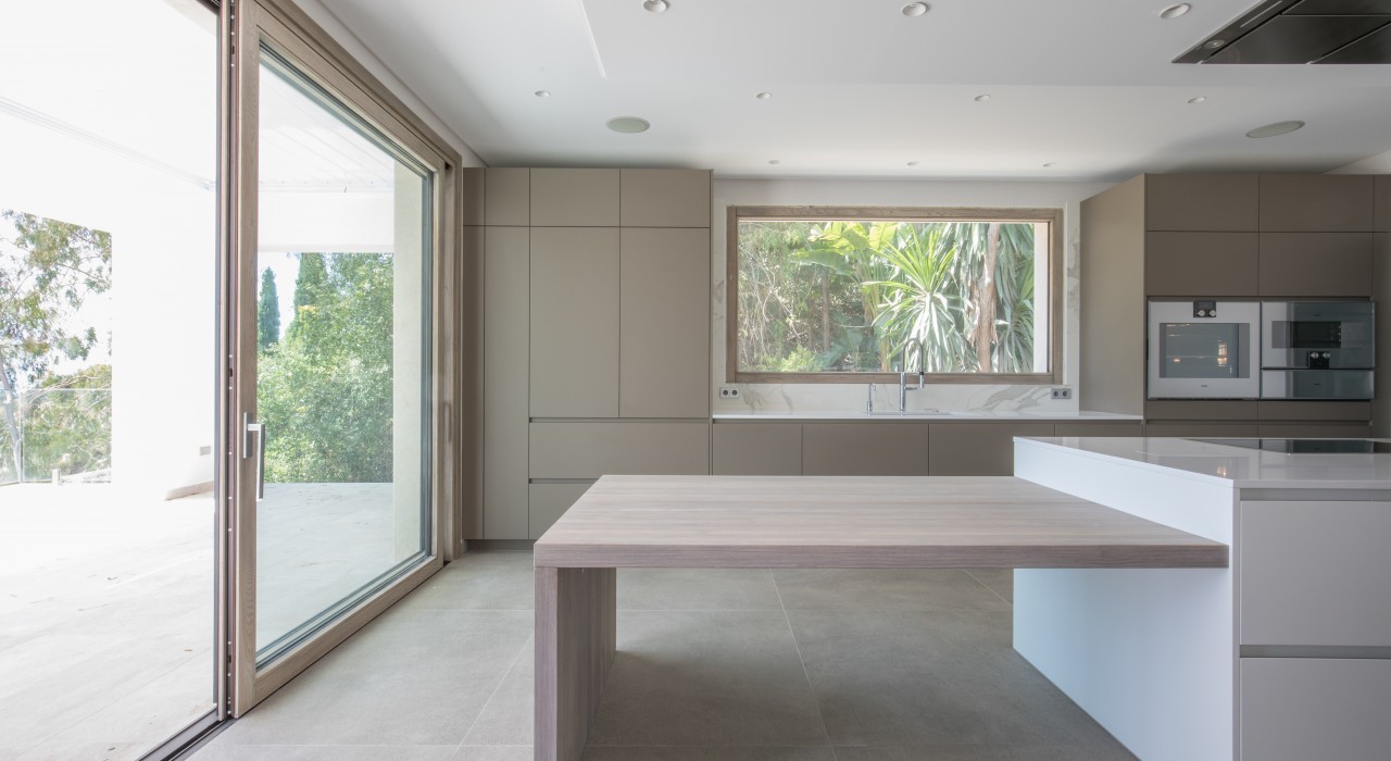 Kitchen with pocket doors