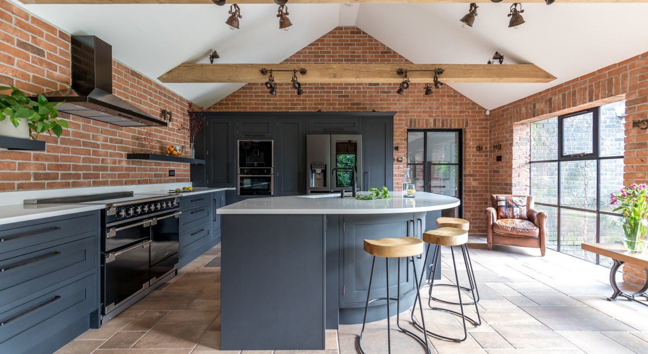 Crittall and brick kitchen