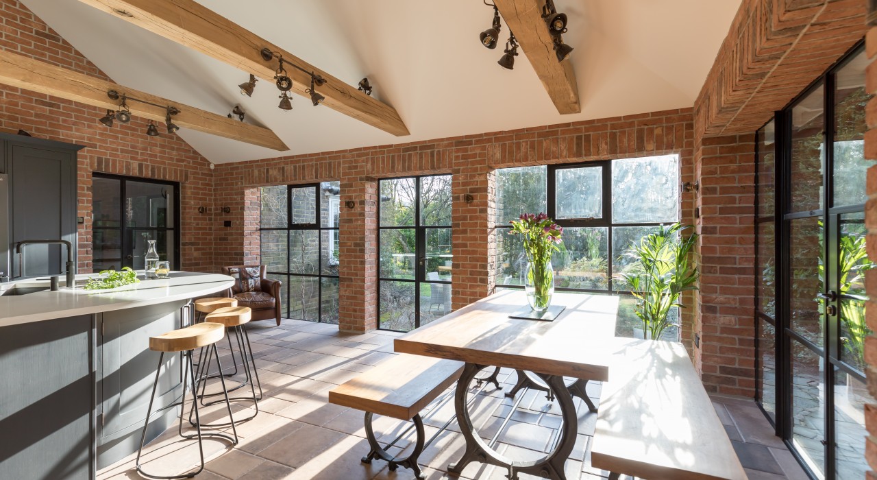 Large windows in open kitchen