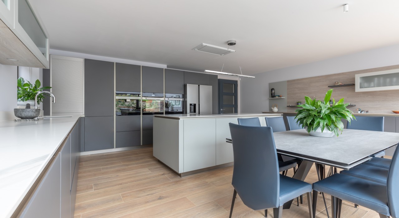 Large two-tone open kitchen