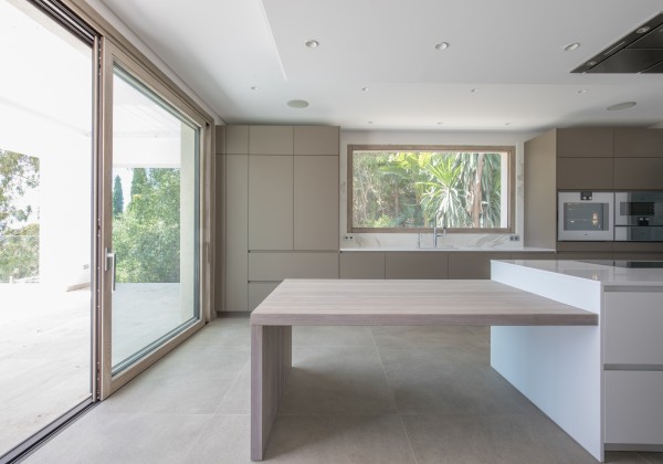 Kitchen with pocket doors