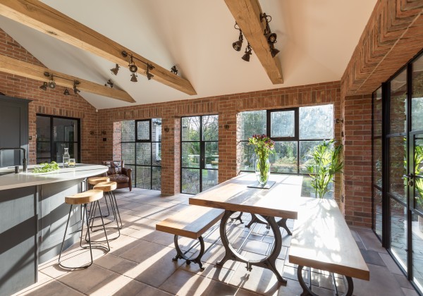 Large windows in open kitchen