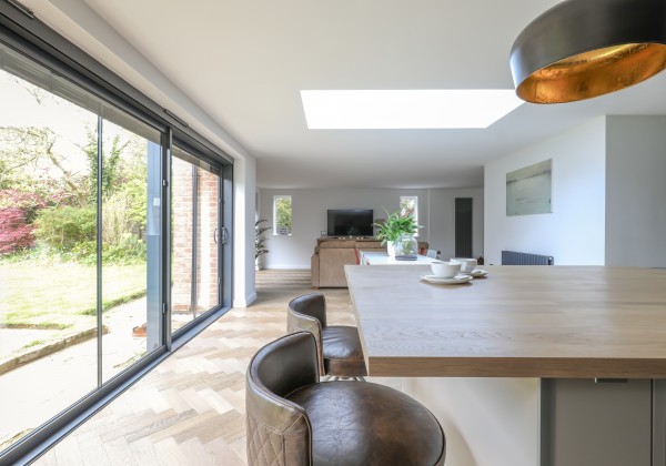 Large kitchen with sliding doors